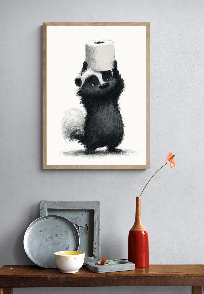 Skunk with Toilet Paper Illustration Poster. — room view 3