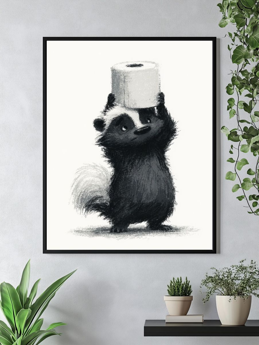 Skunk with Toilet Paper Illustration Poster. — room view 4