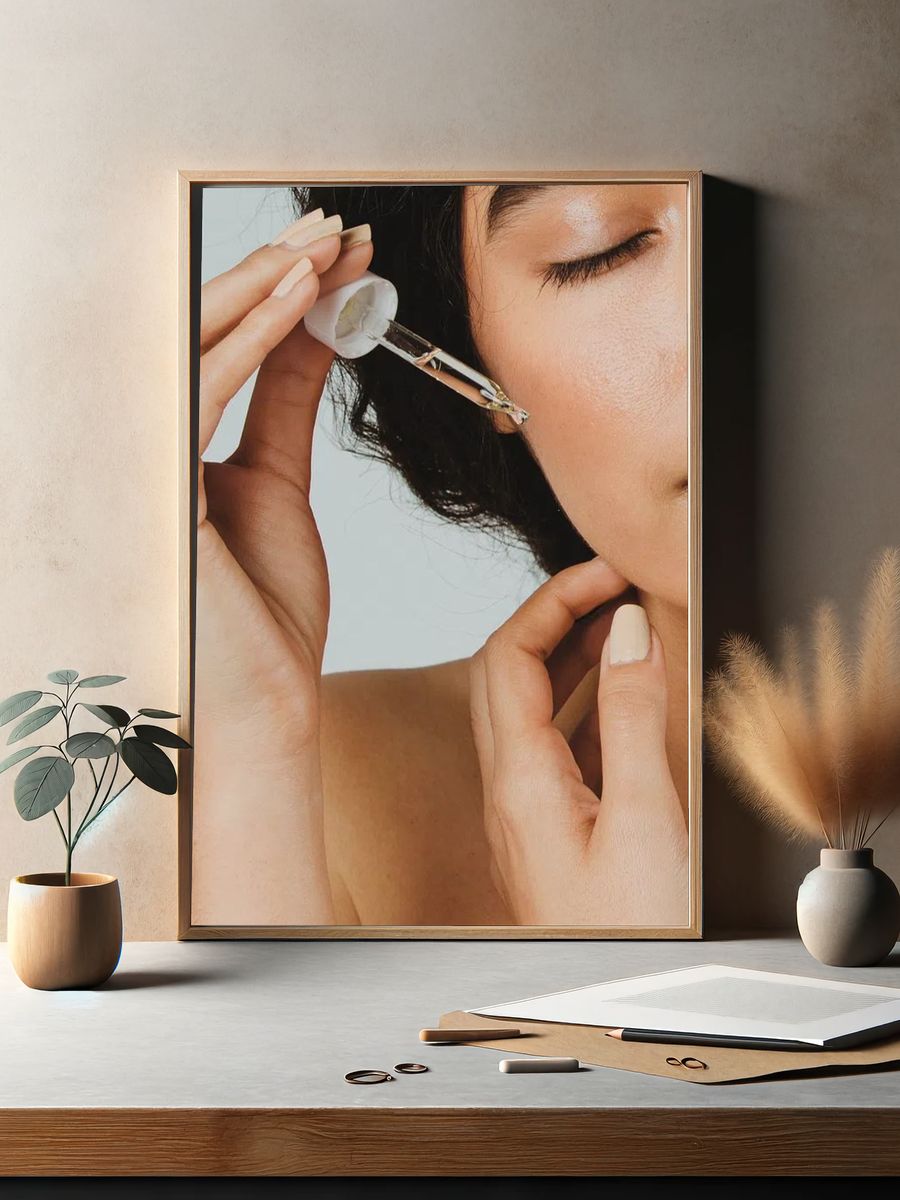 Young woman applying serum her. — room view 2
