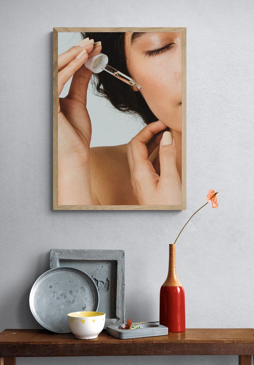 Young woman applying serum her. — room view 3