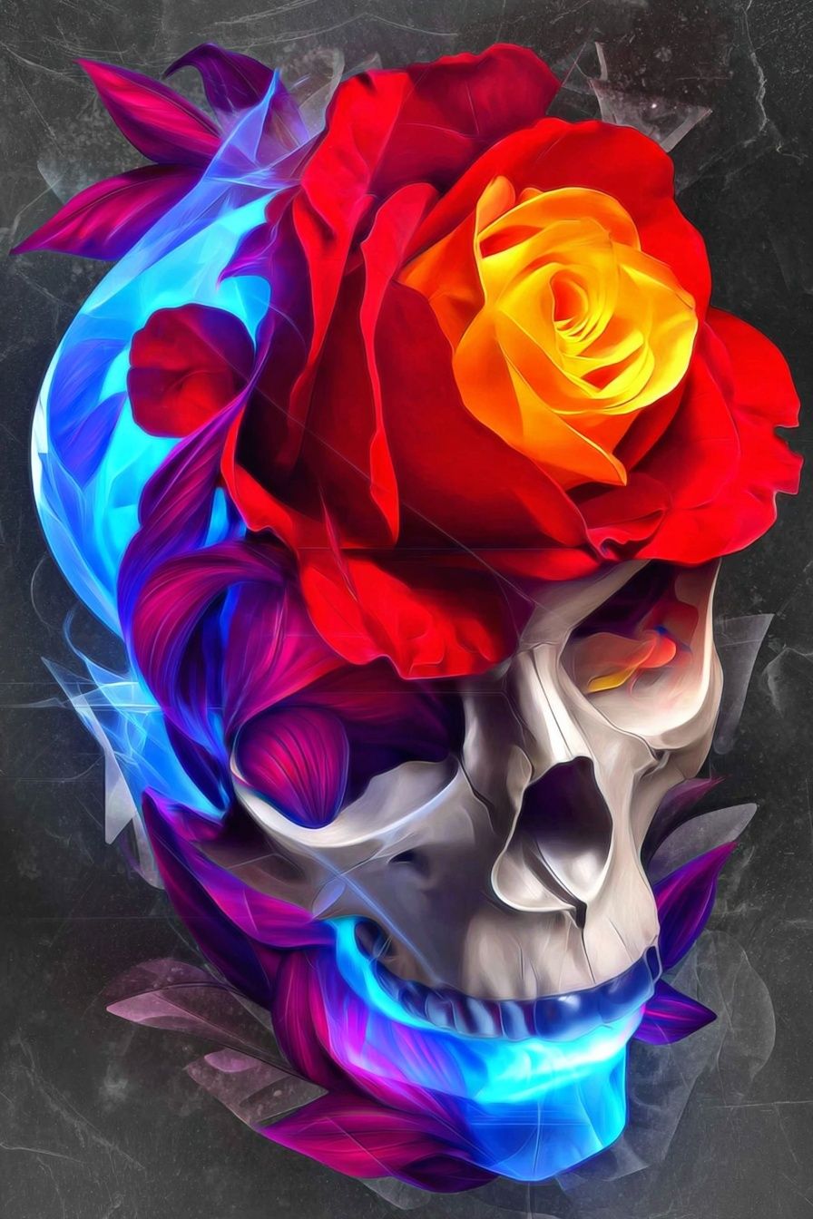 Skull with Roses — Digital Art Print. poster detail