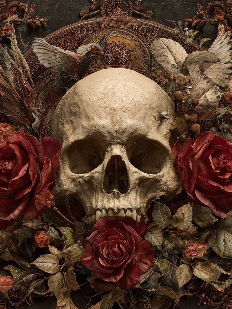 Skull and Roses — Dark Art Print. poster detail