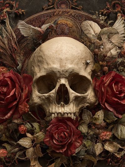 Skull and Roses — Dark Art Print. poster