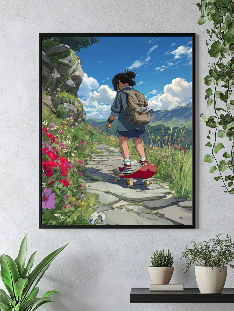 Skateboarding in Nature — Digital Art Print. — room view 4
