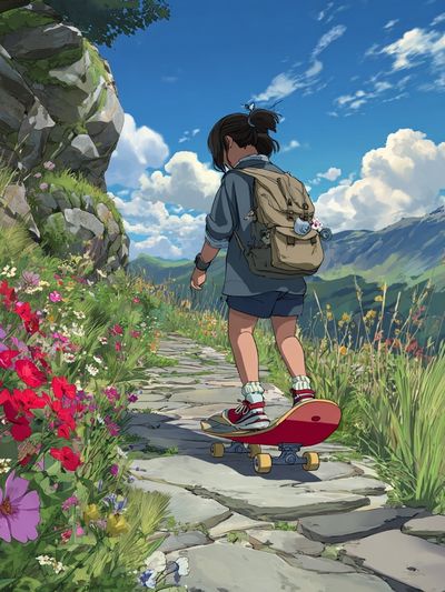 Skateboarding in Nature — Digital Art Print. poster print