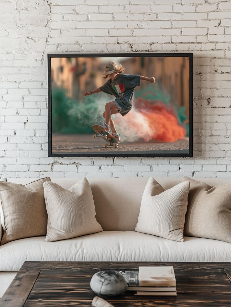 Skateboarder in Motion Photography Poster. — room view 1