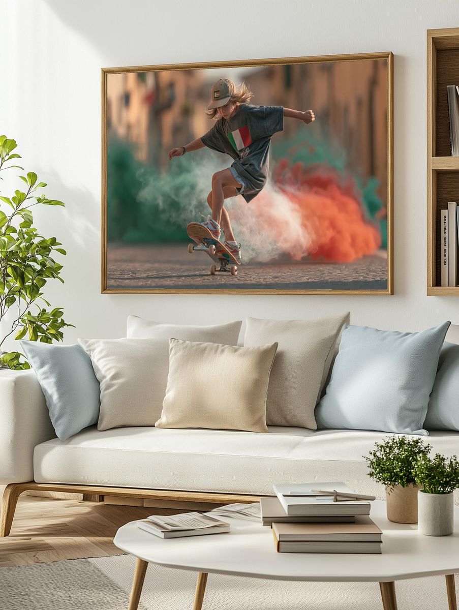 Skateboarder in Motion Photography Poster. — room view 2