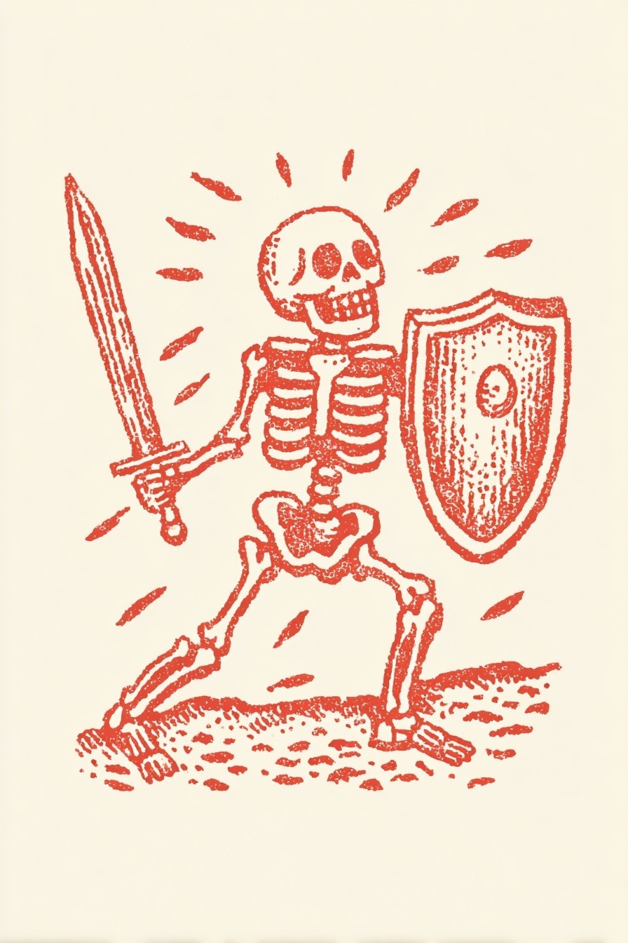 Skeleton Warrior — Vintage Print. poster — vintage art