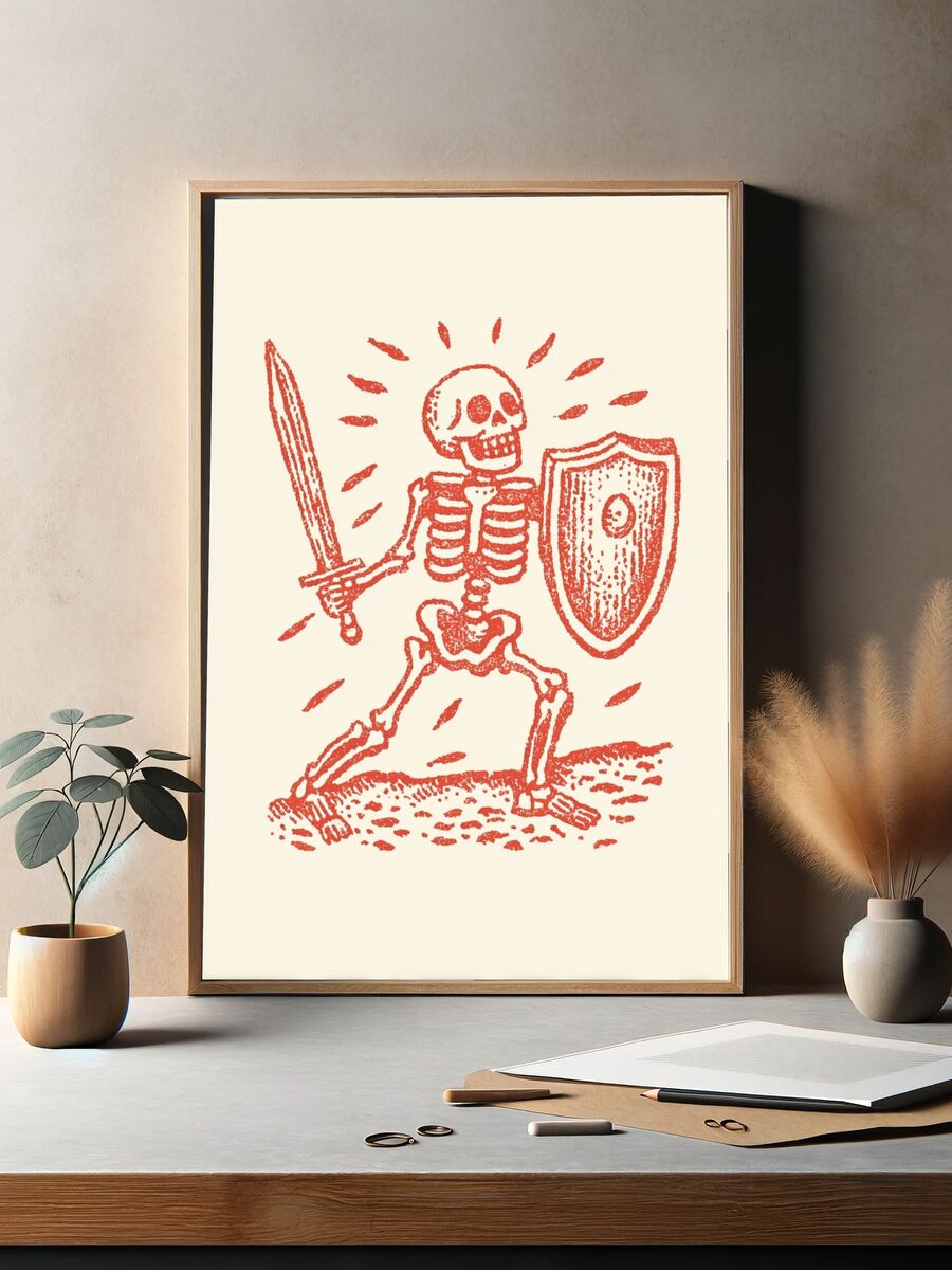 Skeleton Warrior — Vintage Print. — room view 2