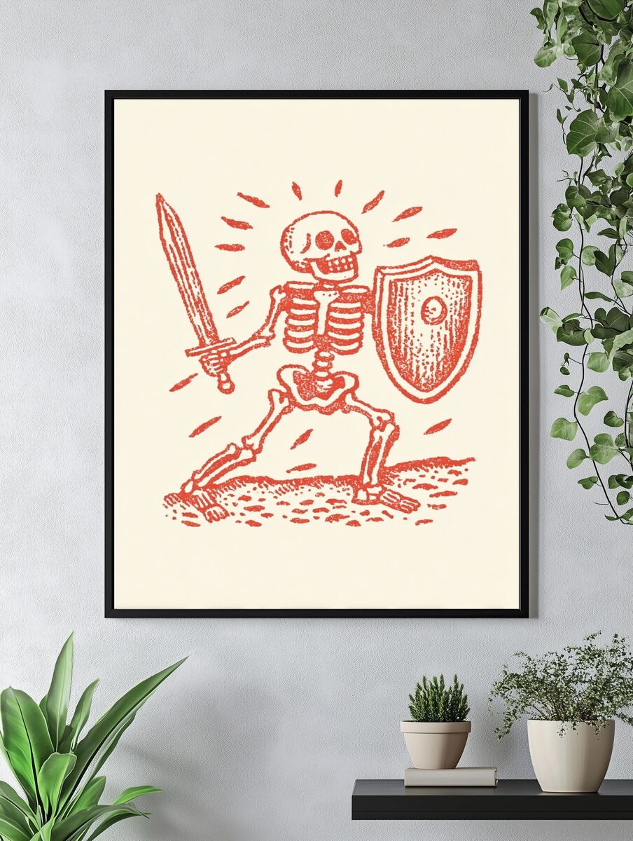 Skeleton Warrior — Vintage Print. — room view 4
