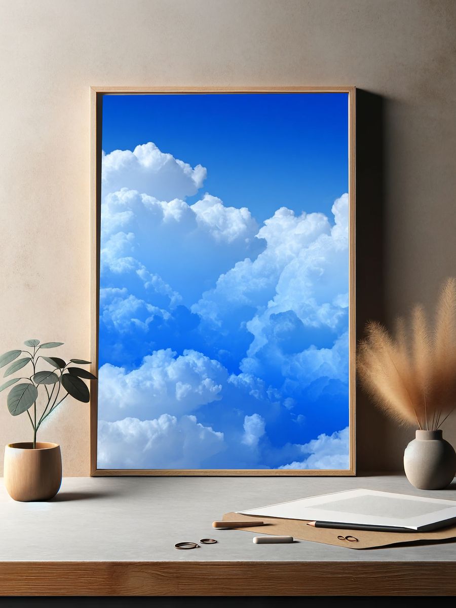 Blue Sky Clouds Photography Poster. — room view 2