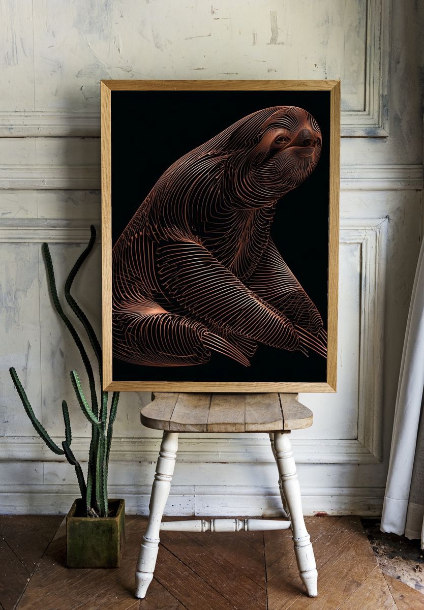 Abstract Sloth Line Art Poster. room preview