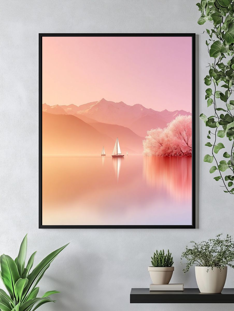 Serene Lake at Dawn — Photography Print. — room view 4