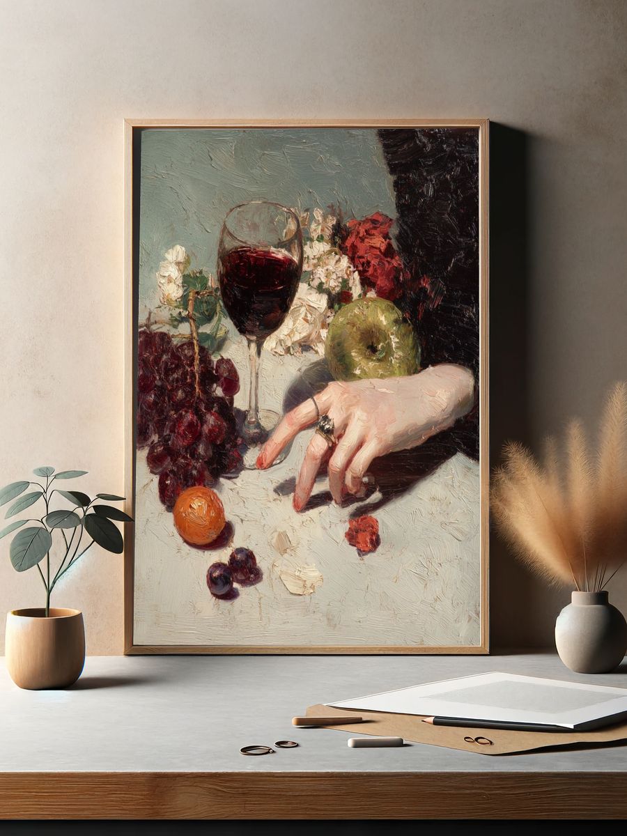 Still Life with Wine and Fruit — Fine Art Print. — room view 2