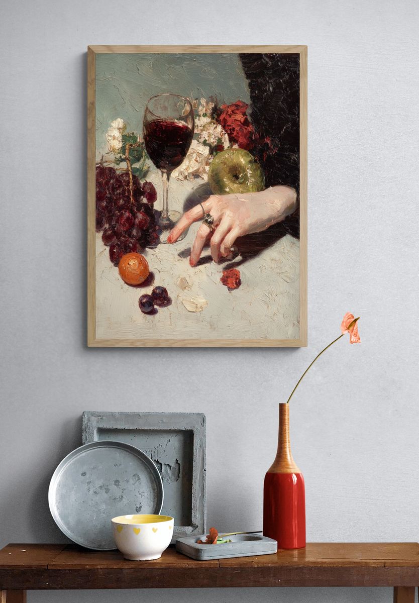 Still Life with Wine and Fruit — Fine Art Print. — room view 3
