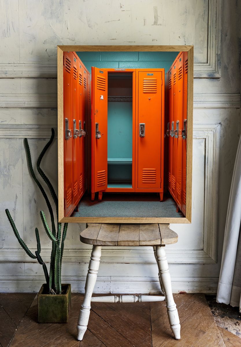 Orange School Lockers — Photography Print. — room view 1
