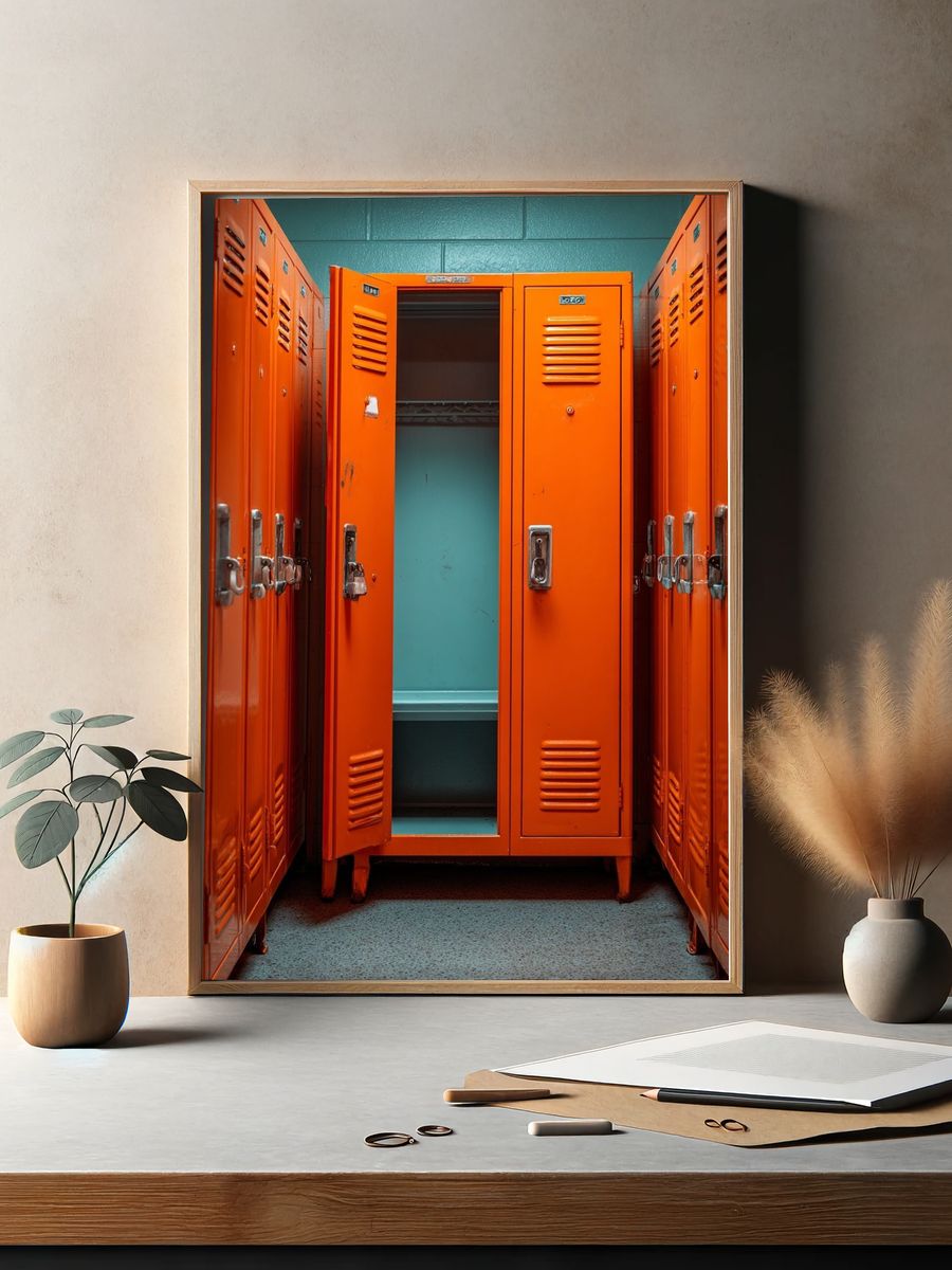 Orange School Lockers — Photography Print. — room view 2