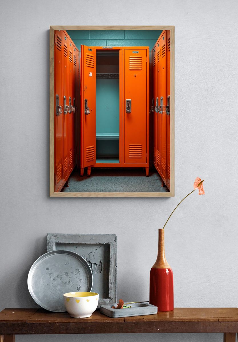 Orange School Lockers — Photography Print. — room view 3