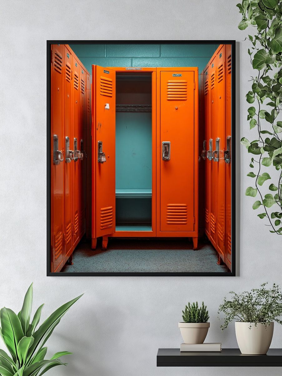 Orange School Lockers — Photography Print. — room view 4
