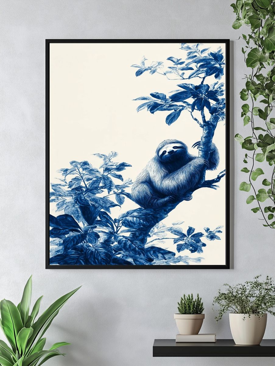 Blue Sloth in Botanical Tree Poster. — room view 4