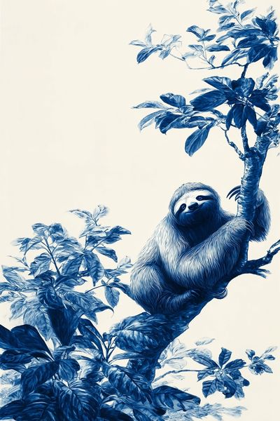 Blue Sloth in Botanical Tree Poster. poster print