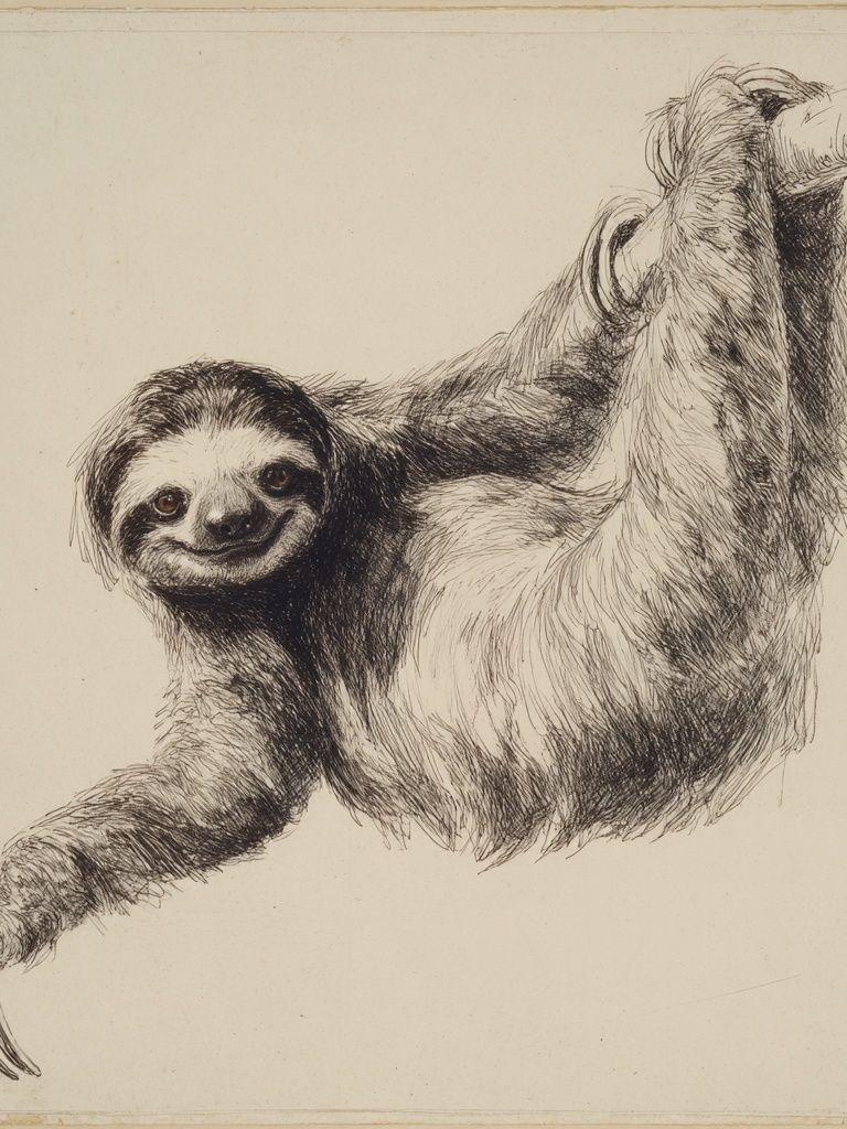 Smiling Sloth Illustration Poster. poster — illustration art