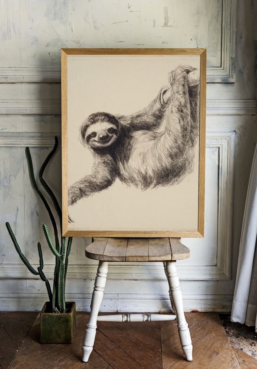 Smiling Sloth Illustration Poster. — room view 1