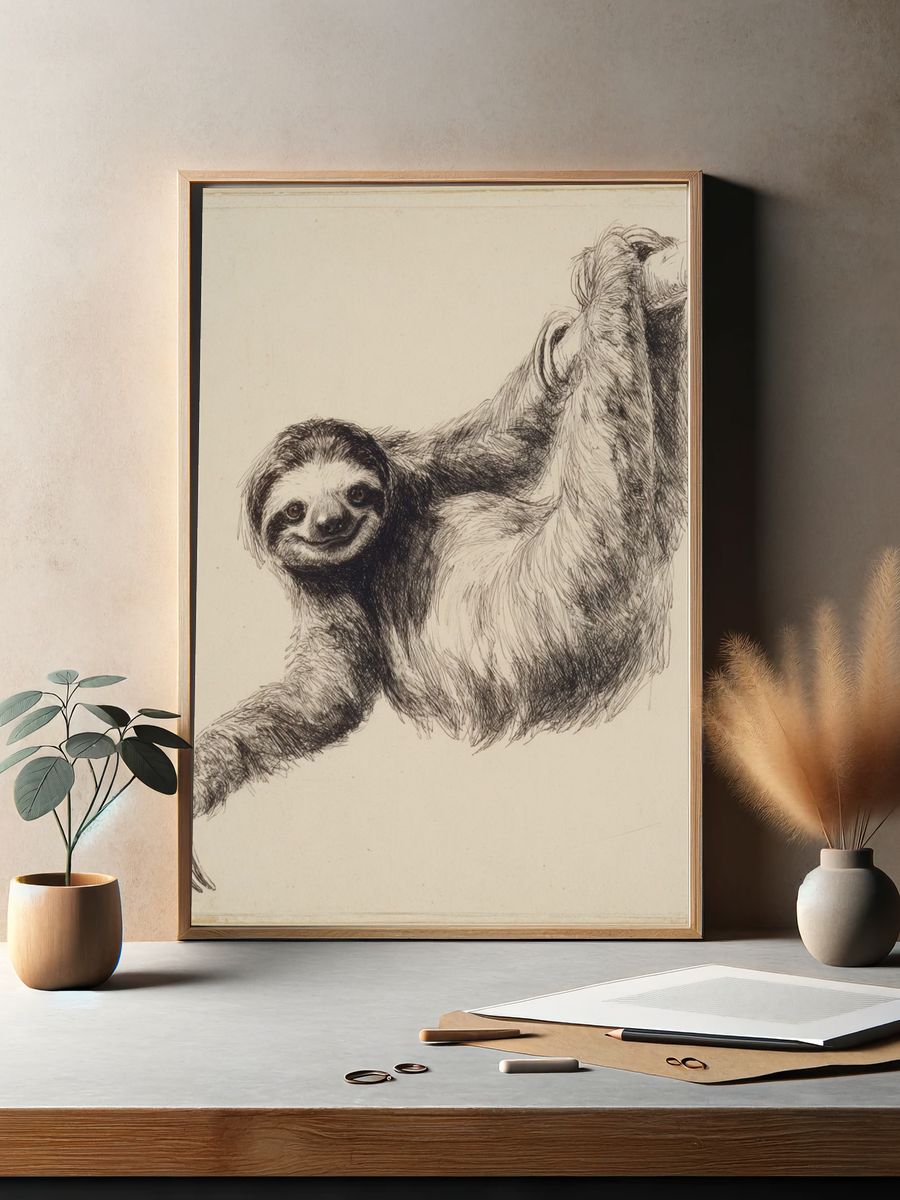 Smiling Sloth Illustration Poster. — room view 2