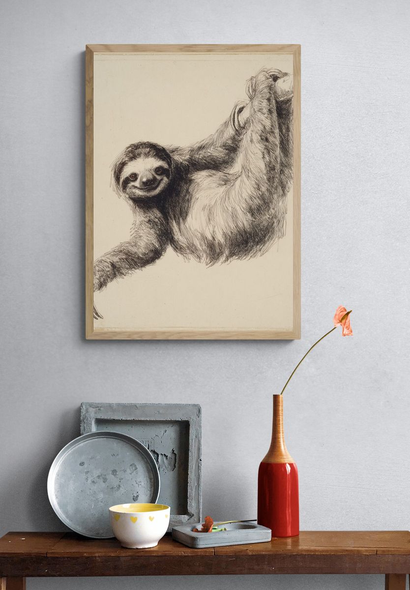 Smiling Sloth Illustration Poster. — room view 3