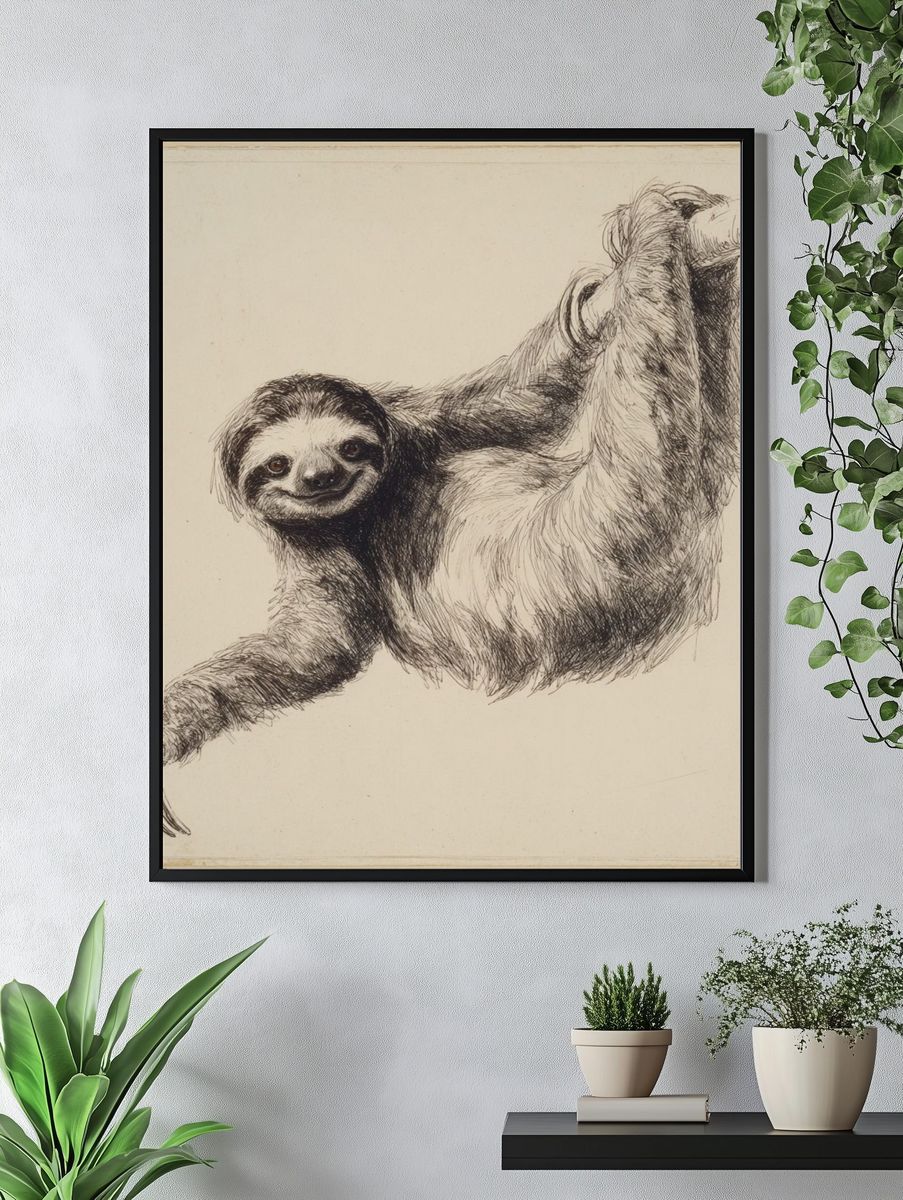 Smiling Sloth Illustration Poster. — room view 4