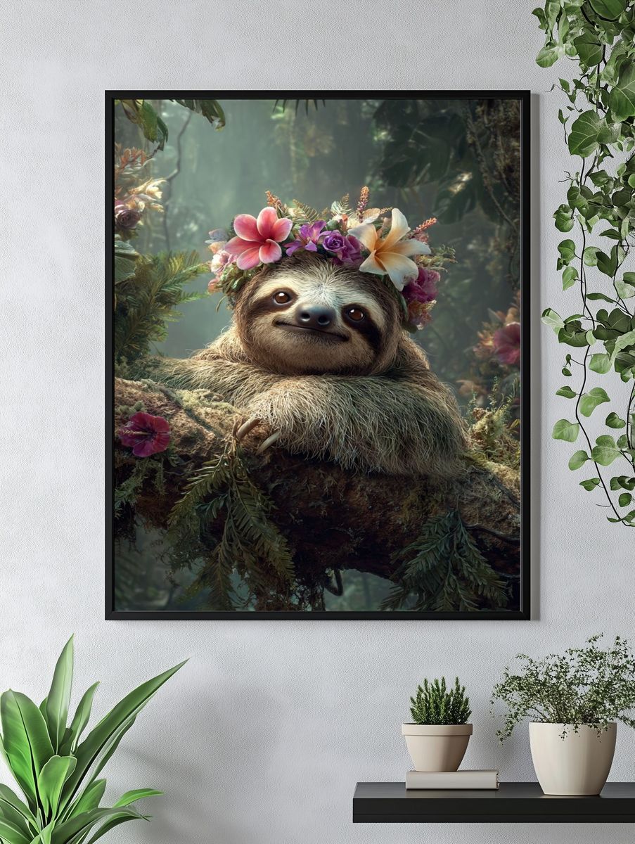 Sloth in Floral Crown — Animal Print. — room view 4