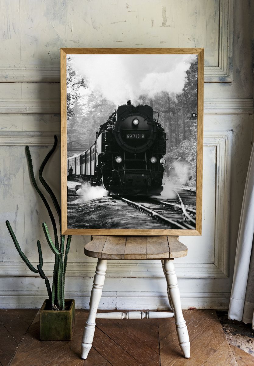 Steam Locomotive in the Forest Print. — room view 1