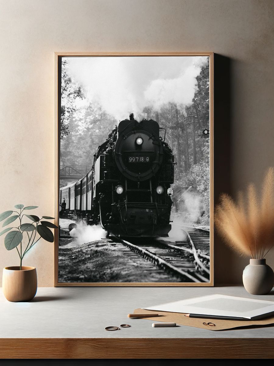 Steam Locomotive in the Forest Print. — room view 2