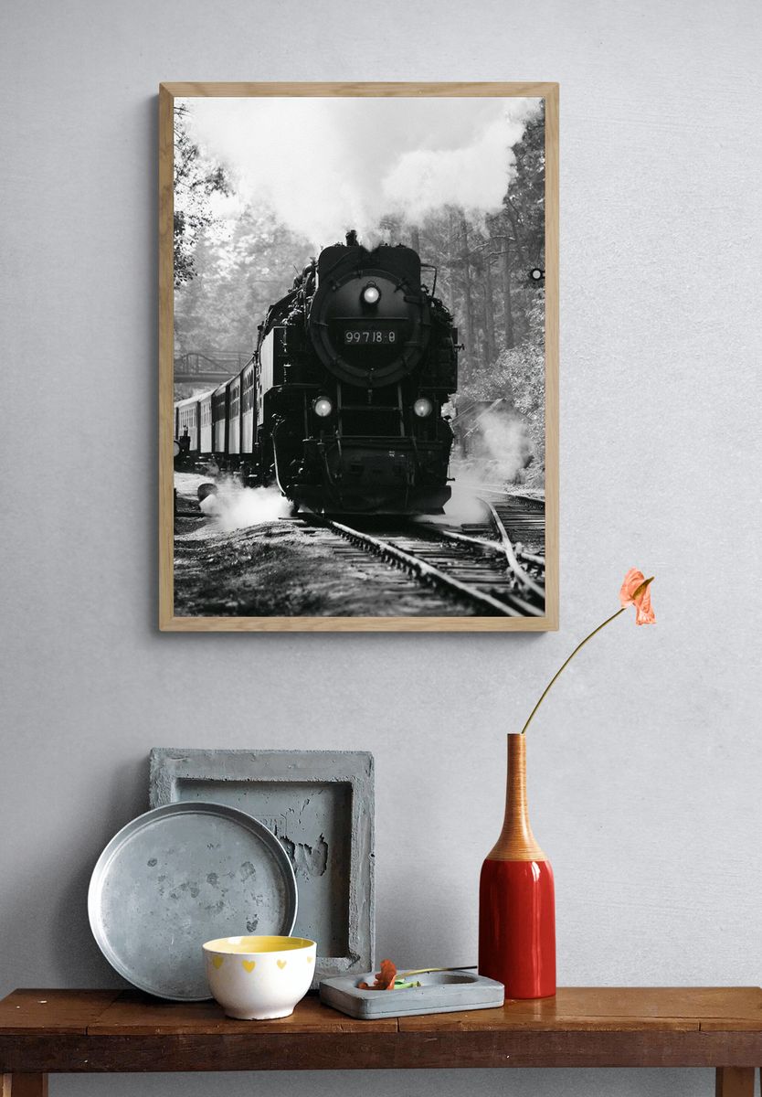 Steam Locomotive in the Forest Print. — room view 3