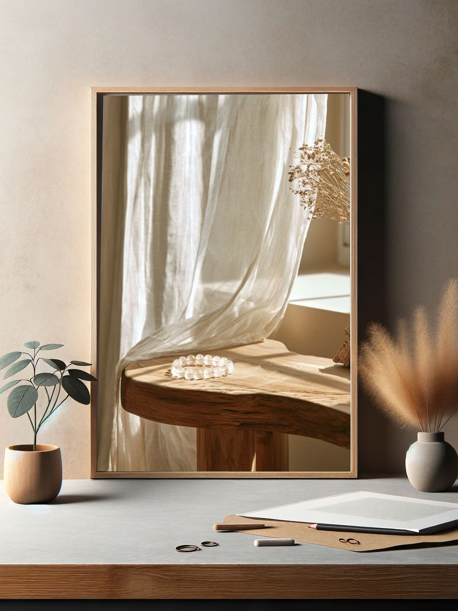Sunlit Linen Still Life Poster. — room view 2