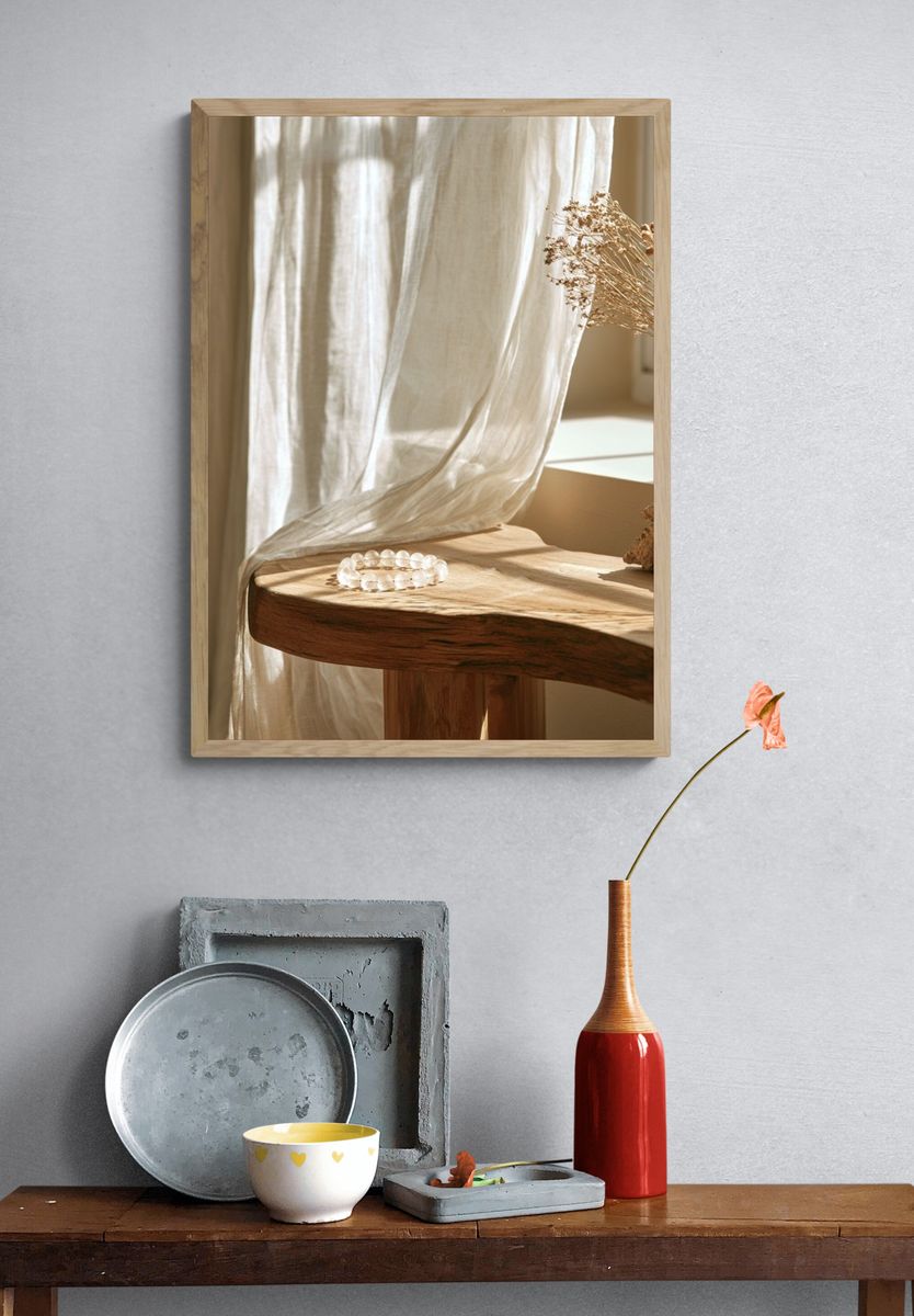 Sunlit Linen Still Life Poster. — room view 3