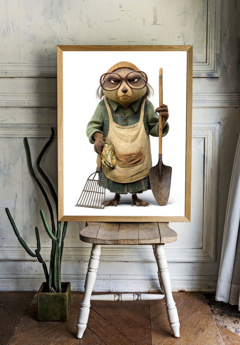 Gardener Sloth Illustration Poster. — room view 1