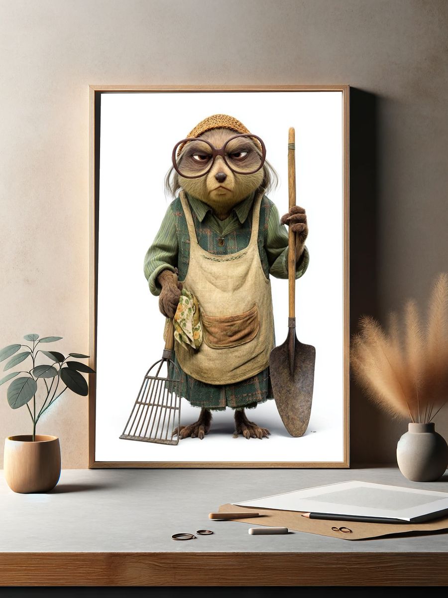 Gardener Sloth Illustration Poster. — room view 2