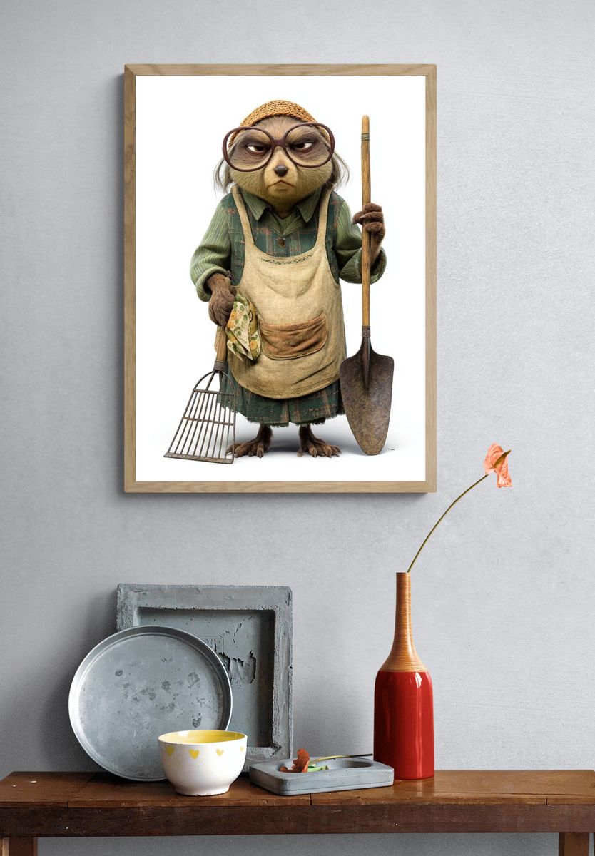 Gardener Sloth Illustration Poster. — room view 3