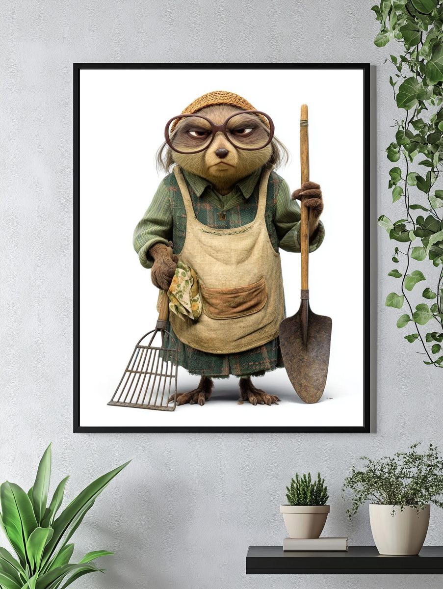 Gardener Sloth Illustration Poster. — room view 4