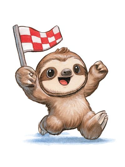Cheering Sloth Watercolor Poster.