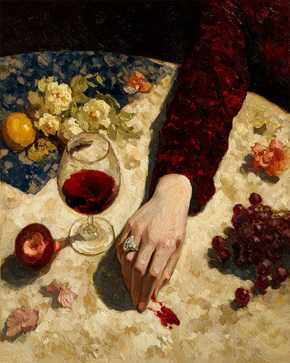 Still Life with Wine and Flowers — Fine Art Print. poster detail