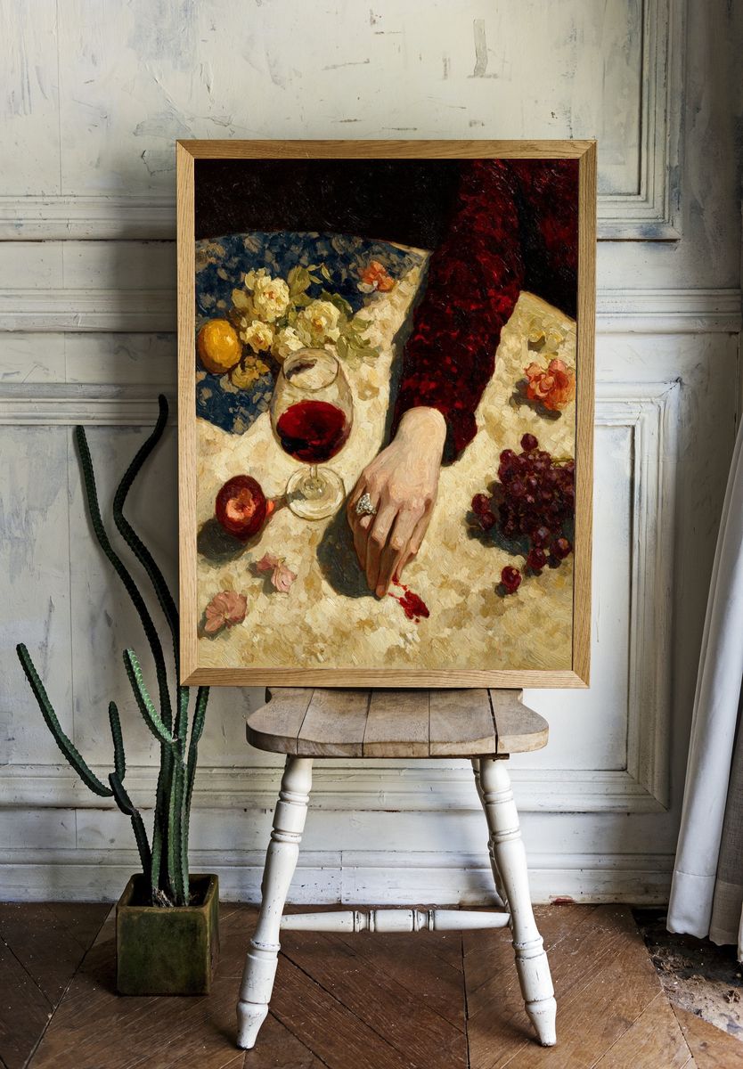 Still Life with Wine and Flowers — Fine Art Print. — room view 1