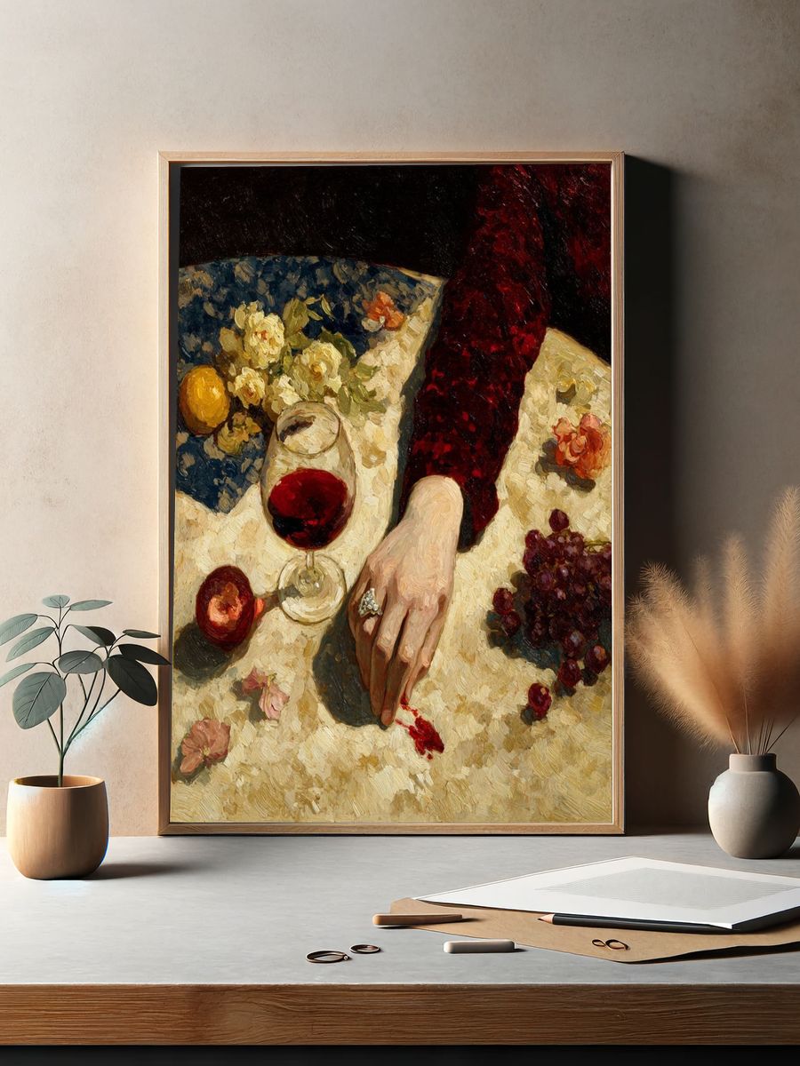 Still Life with Wine and Flowers — Fine Art Print. — room view 2