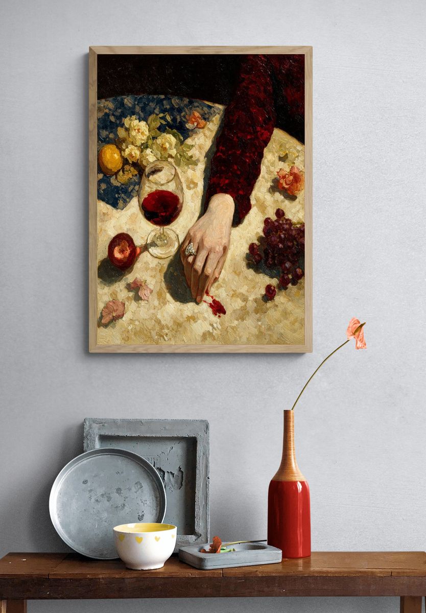Still Life with Wine and Flowers — Fine Art Print. — room view 3