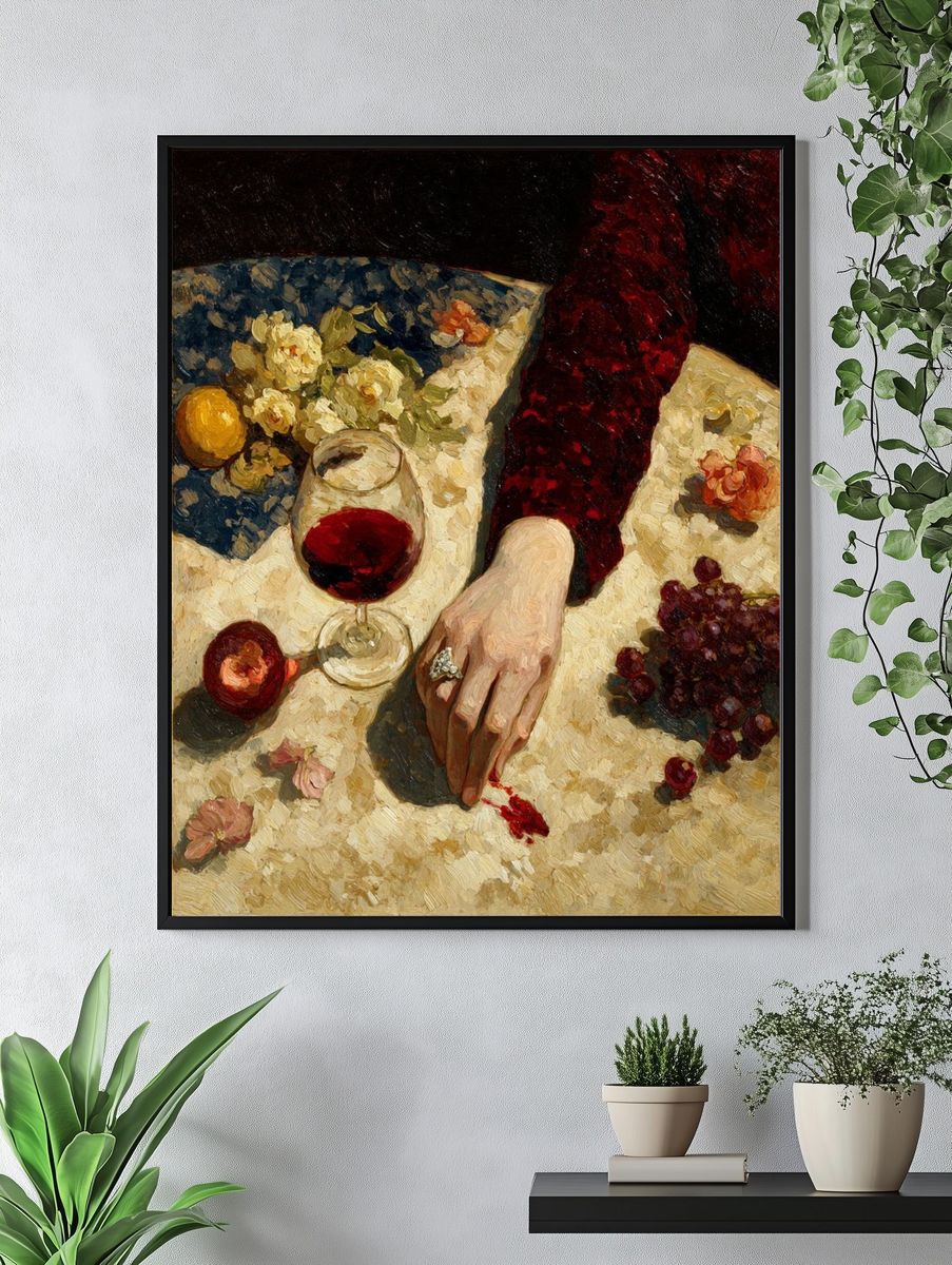 Still Life with Wine and Flowers — Fine Art Print. — room view 4