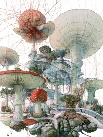 Surreal Mushroom Garden Print.