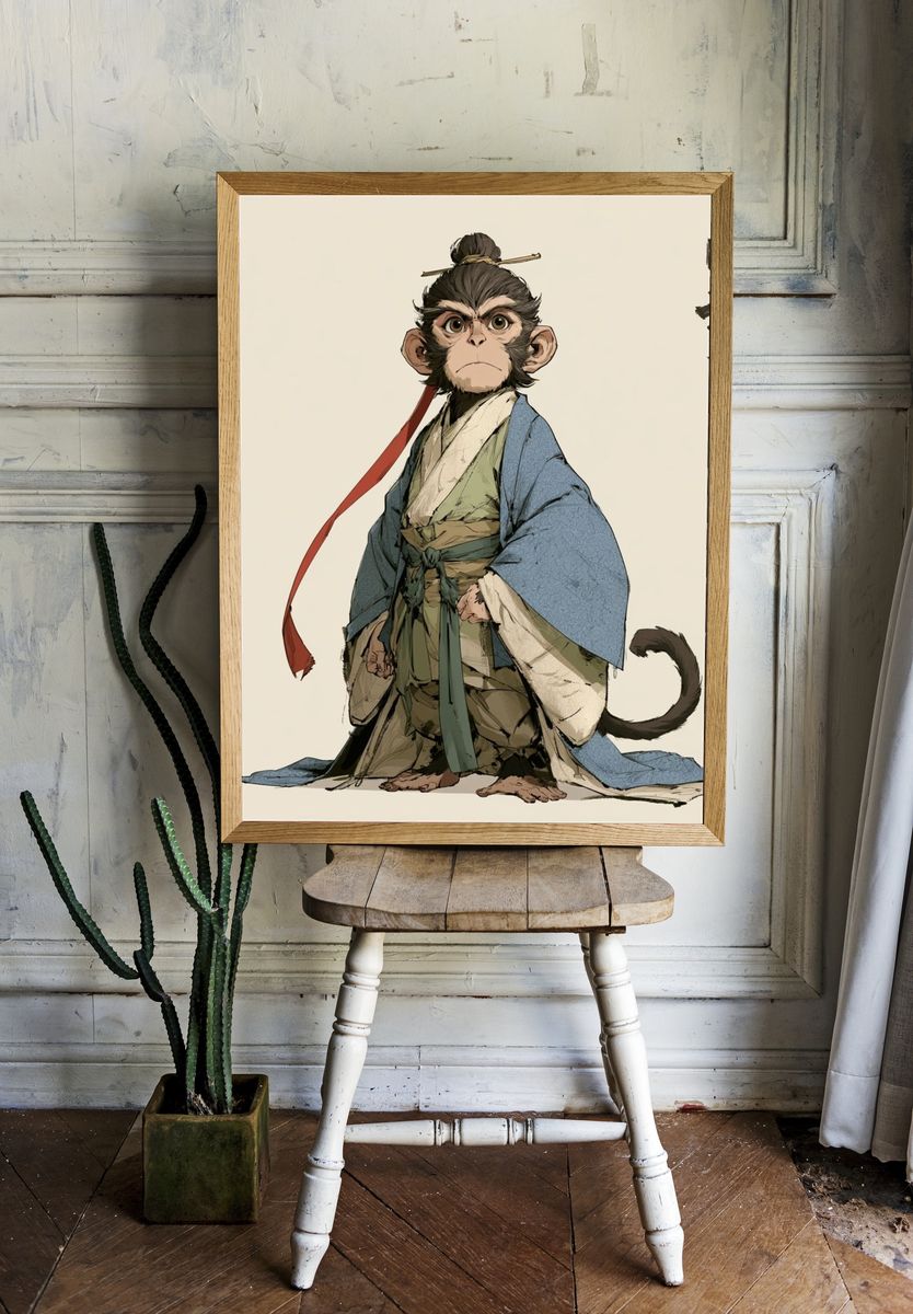 Samurai Monkey Ink Poster. room preview