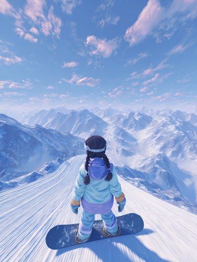 Snowboarder on Mountain Summit — Digital Art Print. poster print