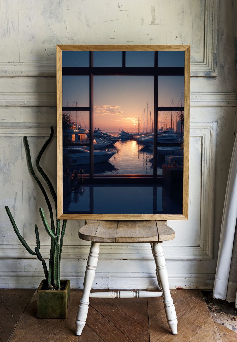 Sunset Marina View — Photography Print. — room view 1
